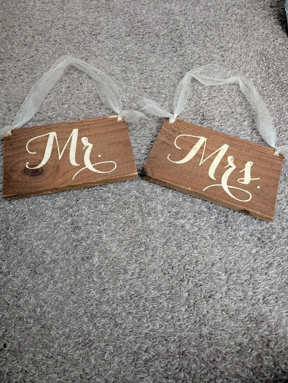 Rustic Mr. and Mrs. Wood Hanging Signs - Brown and White